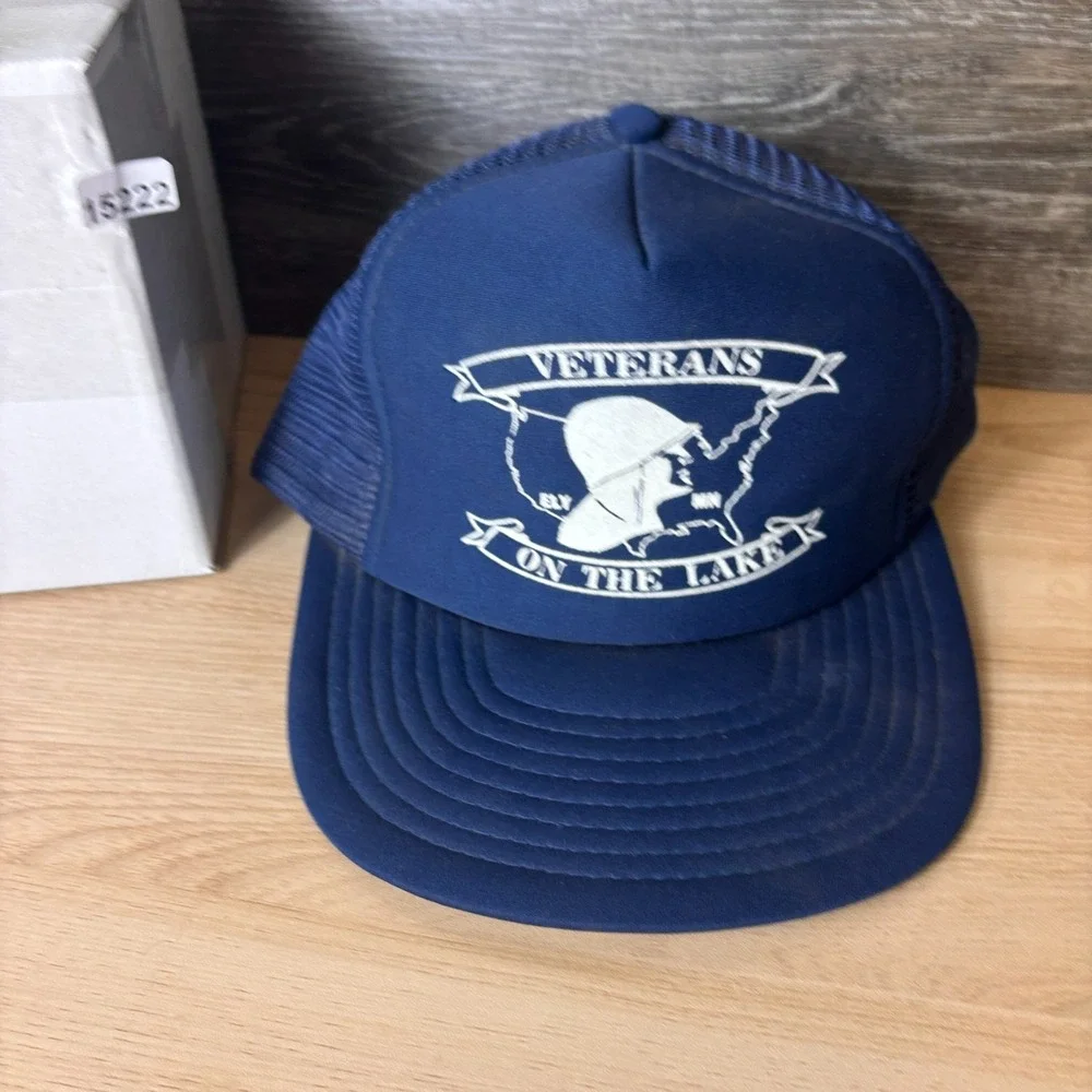 Vintage Veterans On The Lake Hat Cap Snap Back Blue Mesh Trucker Ely Minnesota